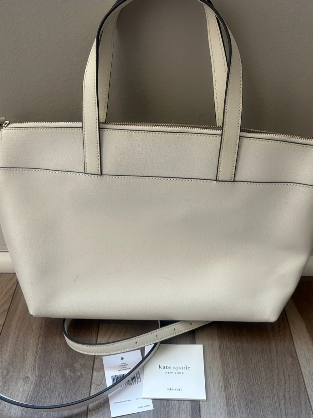 kate spade White Leather Shoulder Tote with Detachable Crossbody Strap